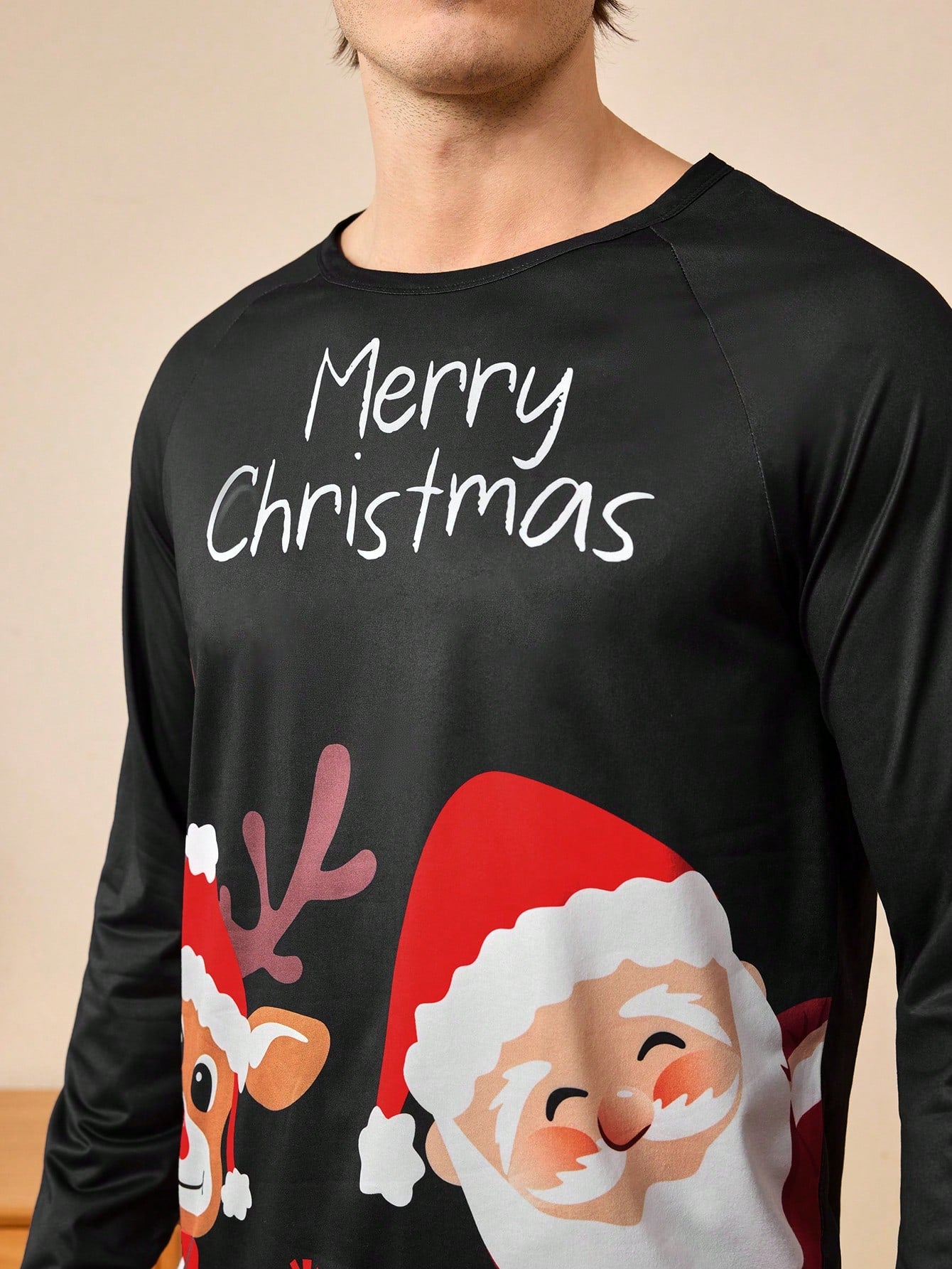 Men's Christmas Print Round Neck Long Sleeve Casual Loungewear Top