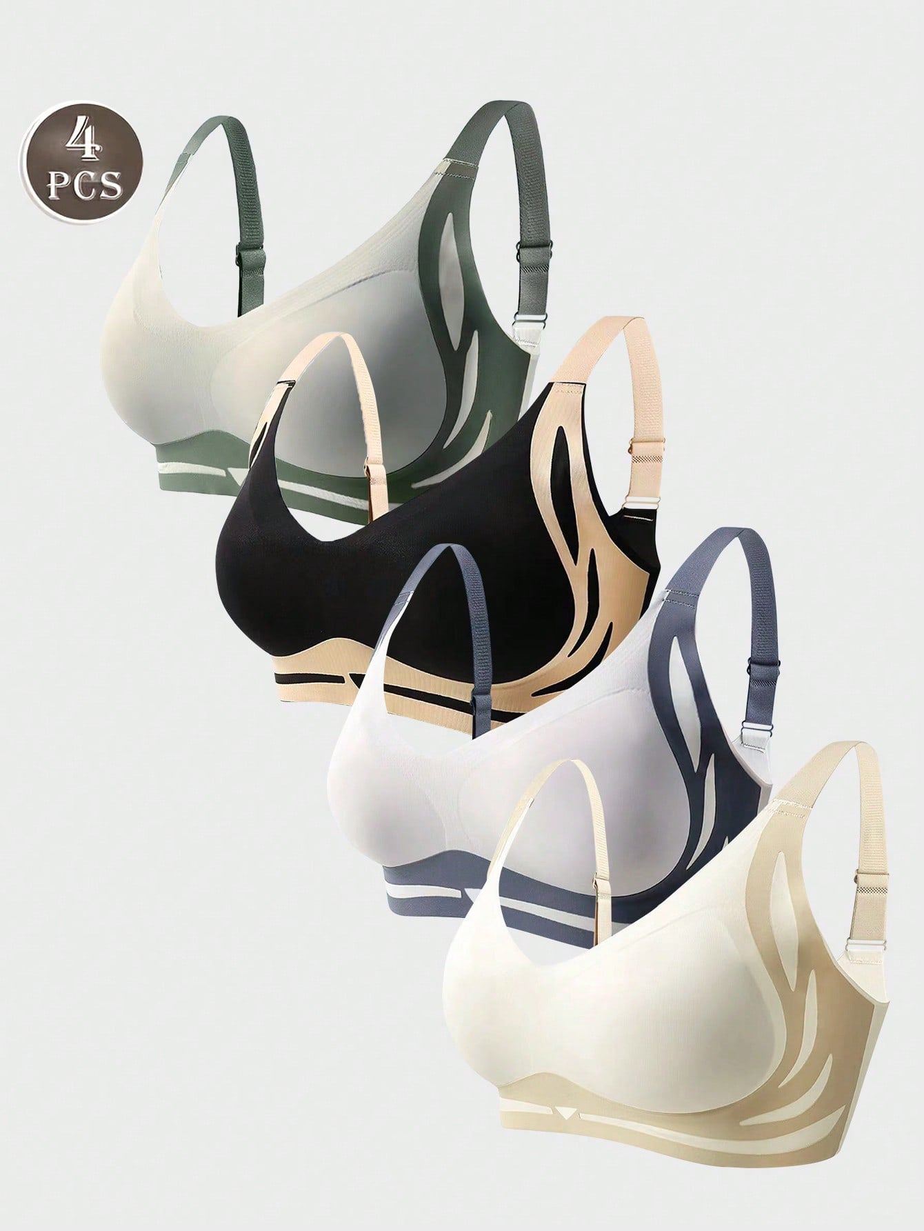 4pcs Women's Fashion Splice Bra Set