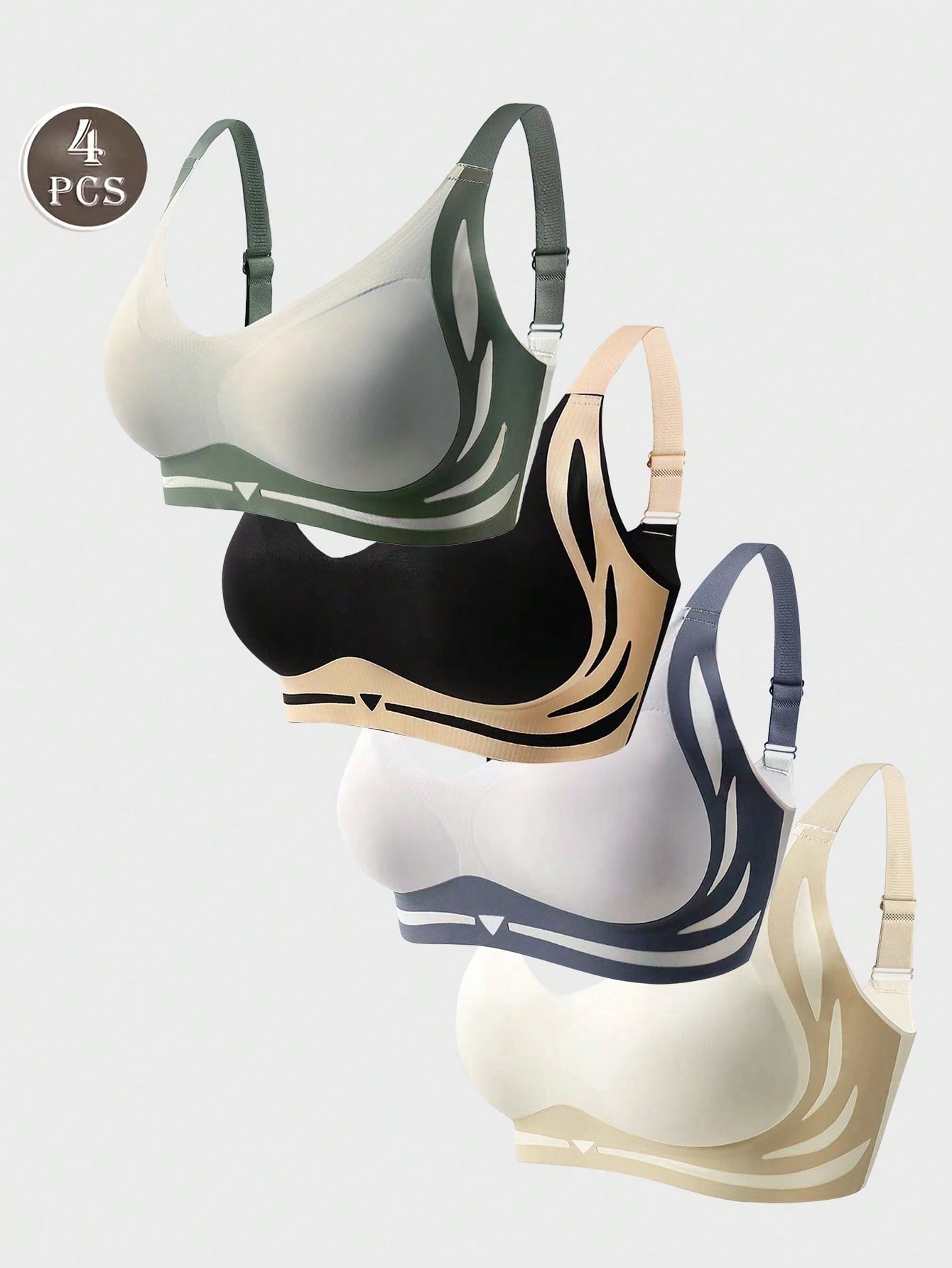 4pcs Women's Fashion Splice Bra Set