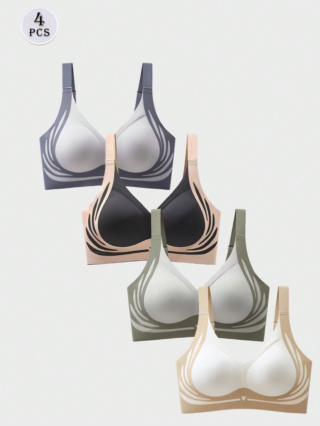 4pcs Women's Fashion Splice Bra Set