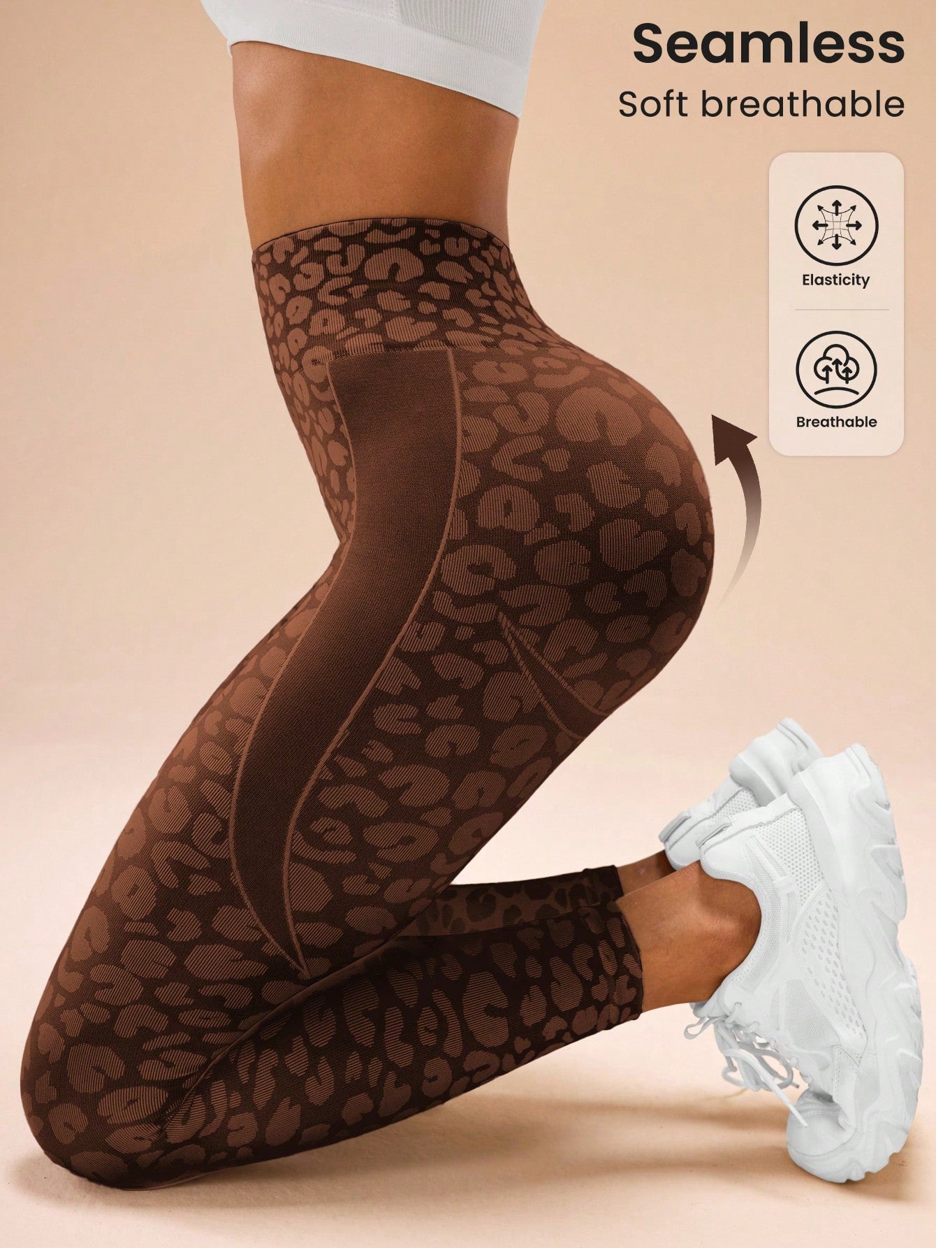 Sport Studio Gray & White Leopard Print Jacquard Seamless Leggings