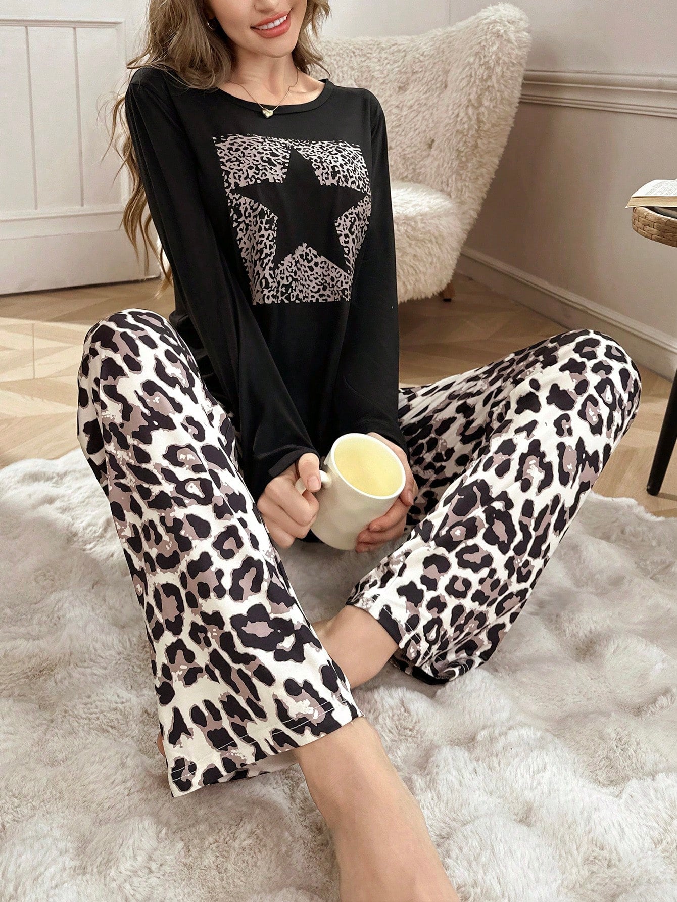 Coupled Up Leopard Print Casual Style Women Pajama Set