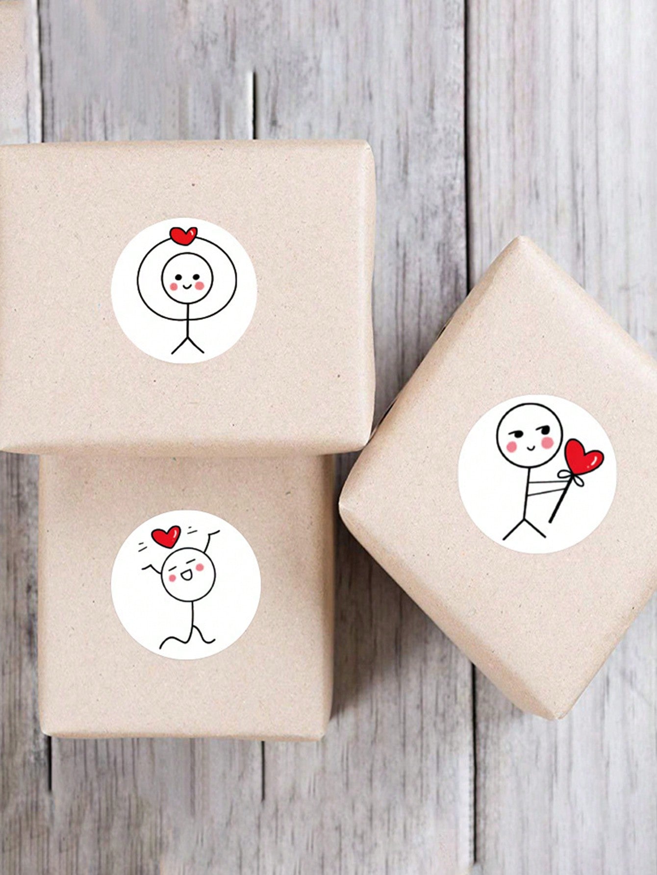 500 Sheets/Roll Cartoon Match Cartoon Creative Label Round Diary Sticker Valentine's Day Stickman Love You Sticker Gift Letter Sealed Envelope Flower Decoration 1 Inch Heart-Shaped Label