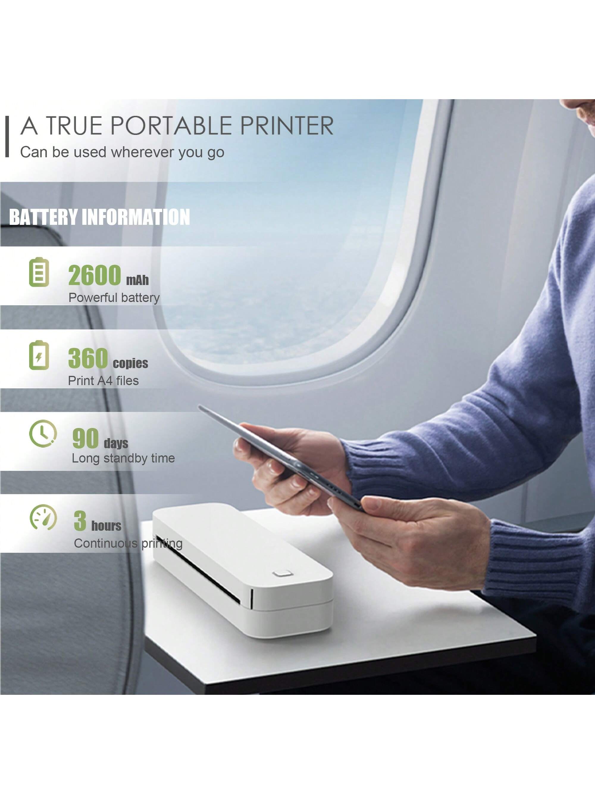 A4 Portable Wireless Travel Printer A4 Thermal Printer Mobile Printer Printer Or A4 Thermal Printing Paper Support 8.5