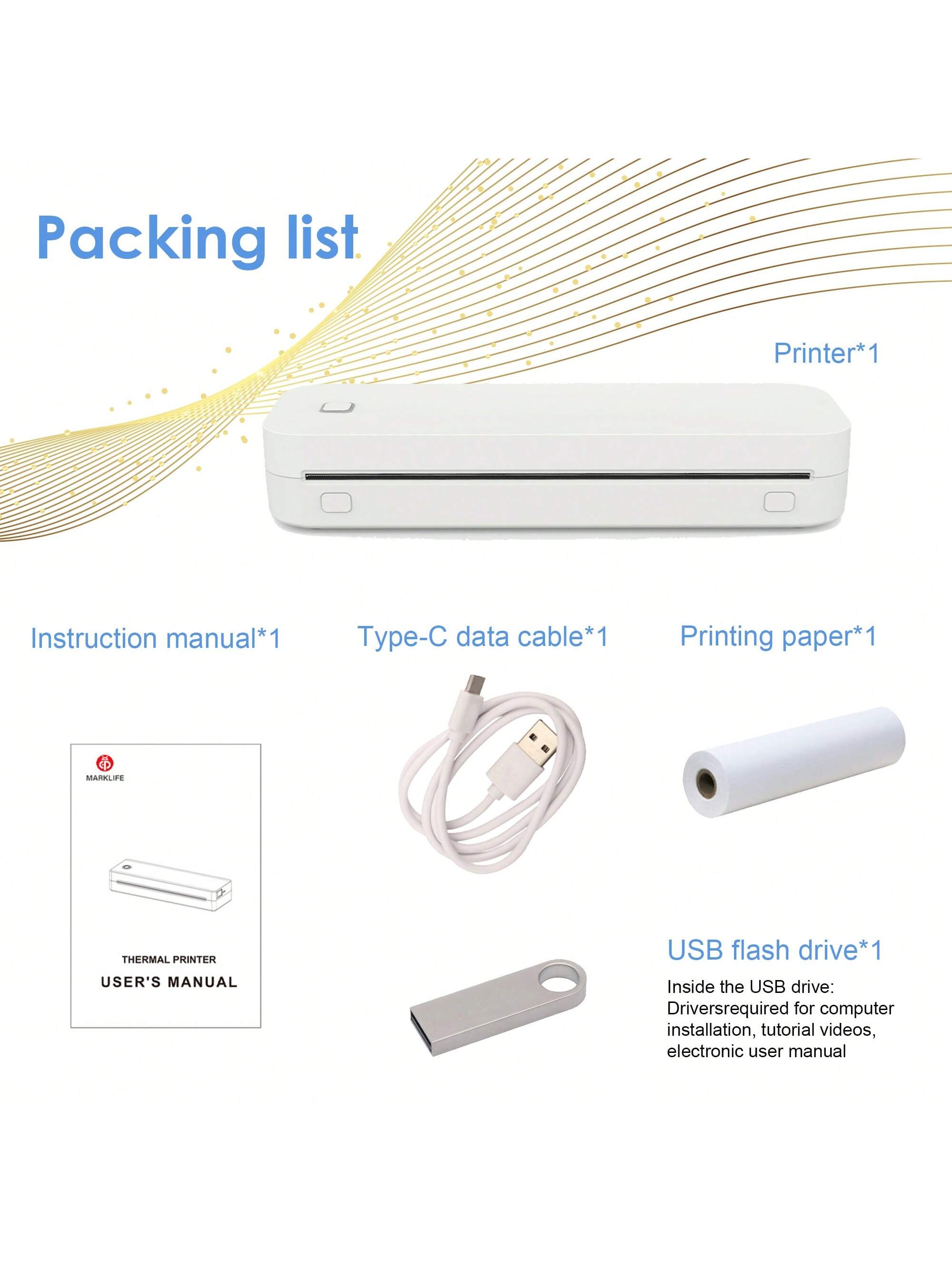 A4 Portable Wireless Travel Printer A4 Thermal Printer Mobile Printer Printer Or A4 Thermal Printing Paper Support 8.5