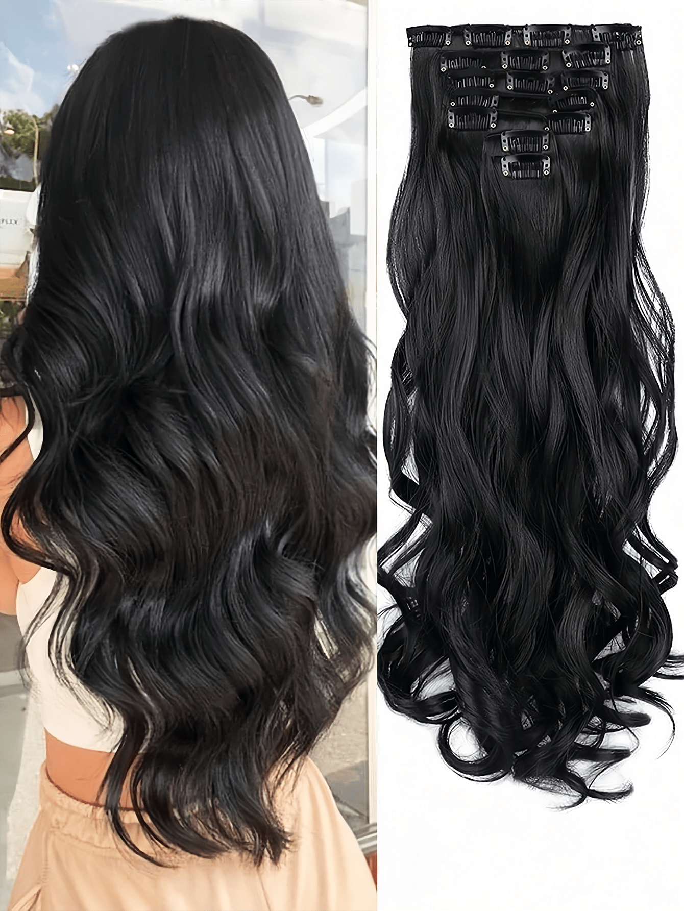 Women 20 Inches Curly Full Head 7 Separate Pieces Heat Resistance Synthetic Hair Clip In Hair Extensions Strawberry Blonde/Bleach Blonde Highlights