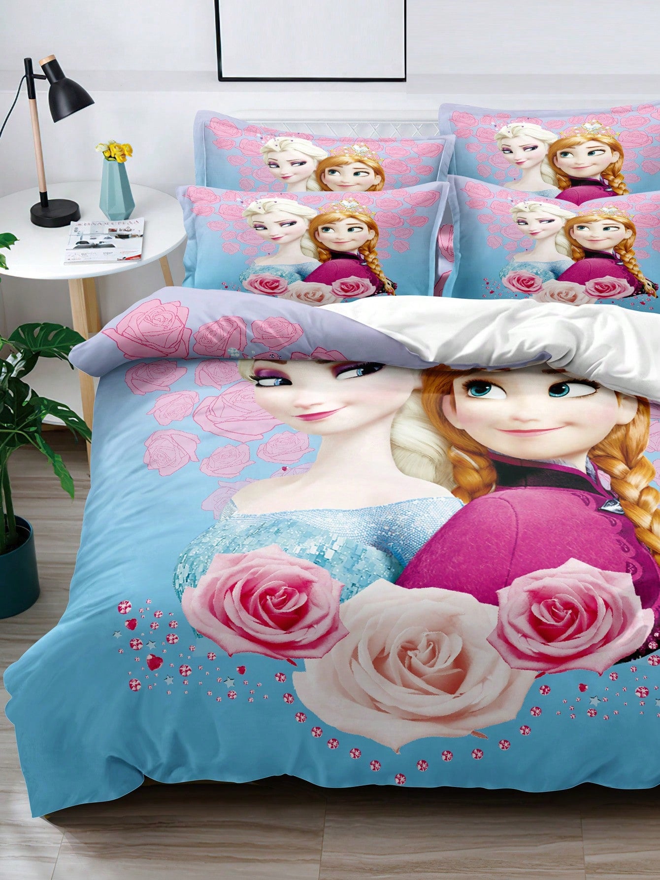 Disney 1pc Cartoon Princess Floral Pattern Digital Print Brushed Duvet Cover Set, Bedroom Comforter Cover, Bedding (No Pillow Case, No Comforter)