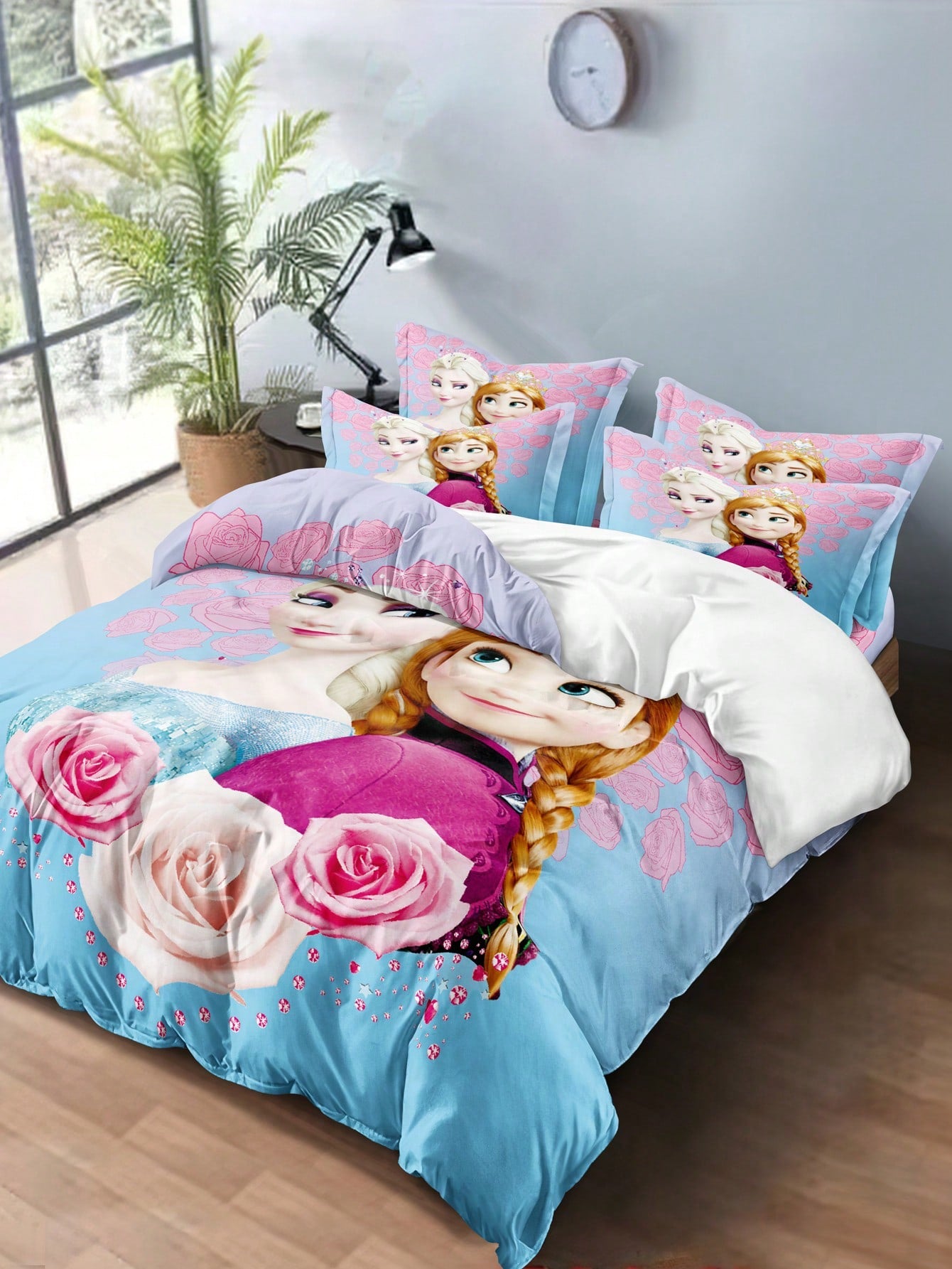 Disney 1pc Cartoon Princess Floral Pattern Digital Print Brushed Duvet Cover Set, Bedroom Comforter Cover, Bedding (No Pillow Case, No Comforter)