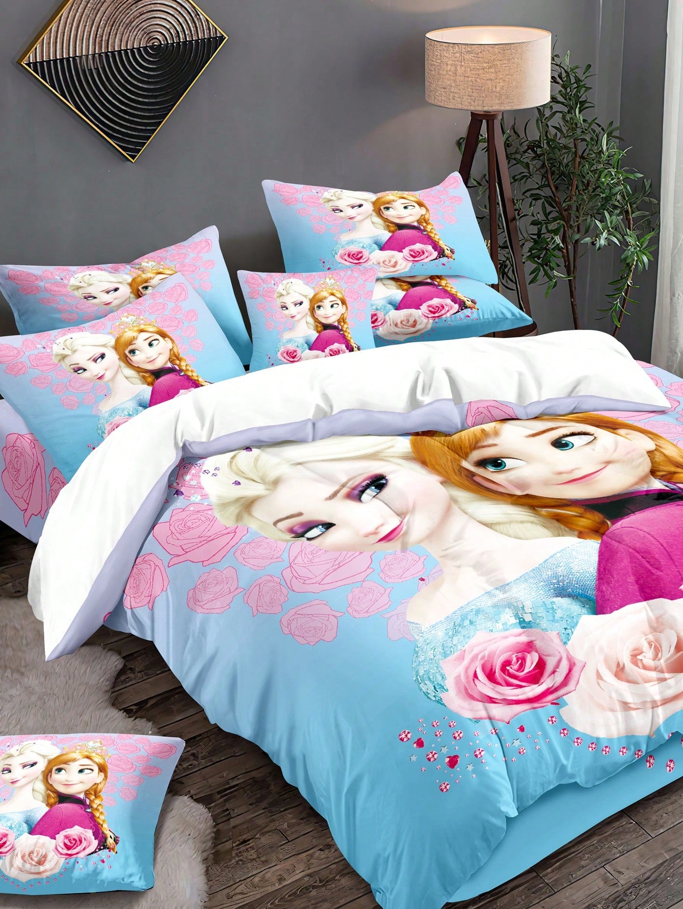 Disney 1pc Cartoon Princess Floral Pattern Digital Print Brushed Duvet Cover Set, Bedroom Comforter Cover, Bedding (No Pillow Case, No Comforter)