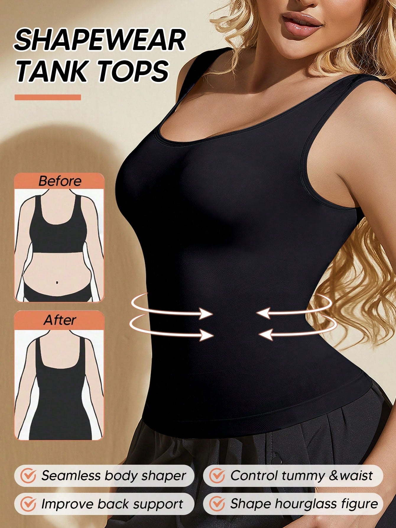 1pc Women Shapewear Tummy Control Tank Top Compression Camisole Shirt Tops