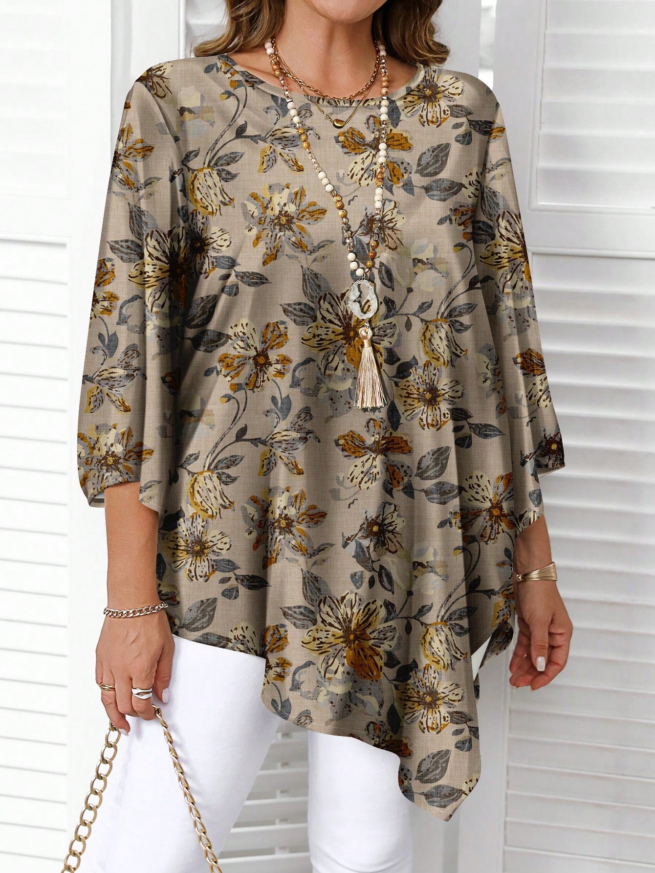 EMERY ROSE Casual Minimalist Retro Abstract Face Print Plus Size Shirt, Suitable For Autumn/Winter