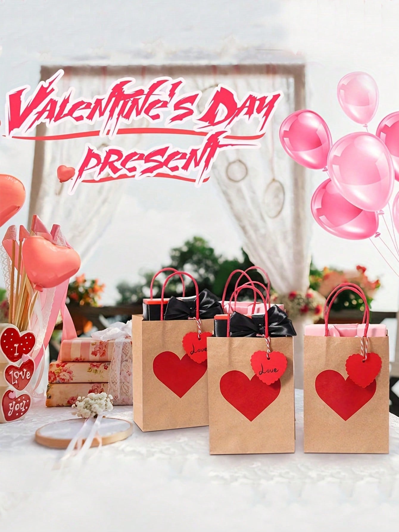 30/20/18/9pcs Kraft Paper Gift Bags With Red Heart Labels, Heart Shaped Valentine's Day Gift Bags, Red And Pink Paper Party Bags With Handles, Foldable Shopping And Party Bags, Valentine's Day Decoration Supplies, Shopping Bags, Romantic Occasion Gift Ba