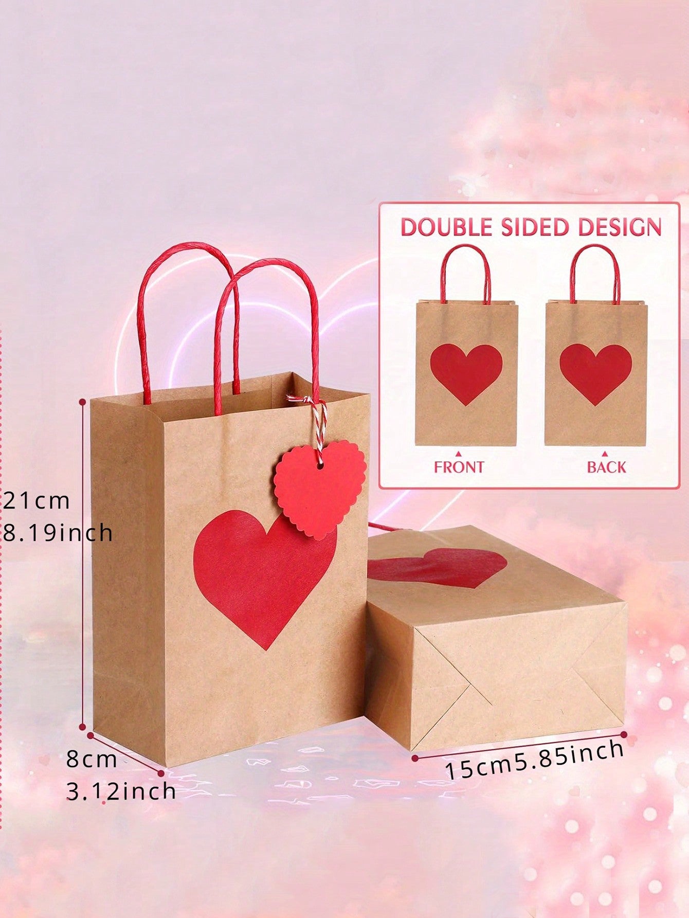 30/20/18/9pcs Kraft Paper Gift Bags With Red Heart Labels, Heart Shaped Valentine's Day Gift Bags, Red And Pink Paper Party Bags With Handles, Foldable Shopping And Party Bags, Valentine's Day Decoration Supplies, Shopping Bags, Romantic Occasion Gift Ba