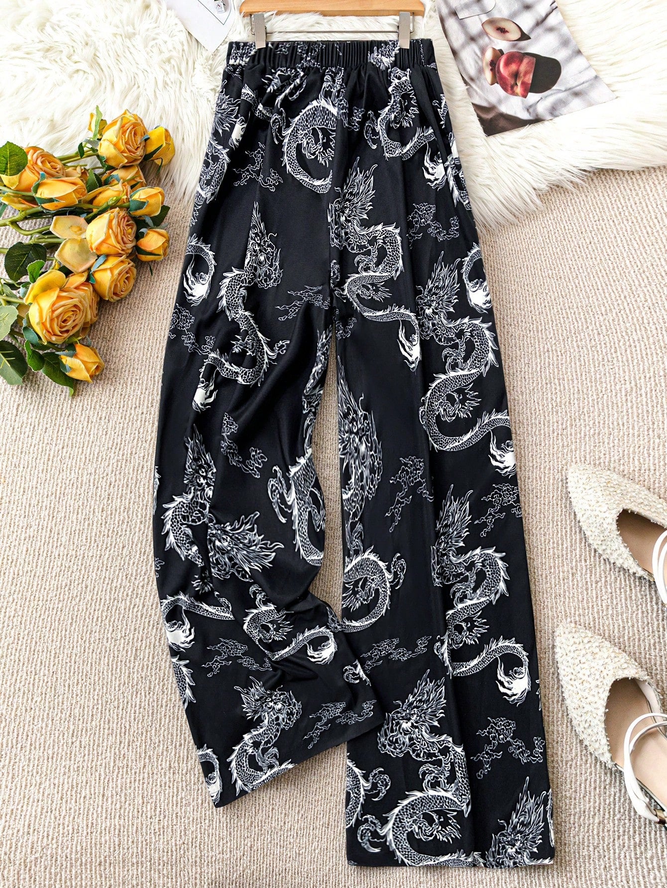 LUNE Plus Size Women Floral Print Loose Wide Leg Casual Pants For Holiday