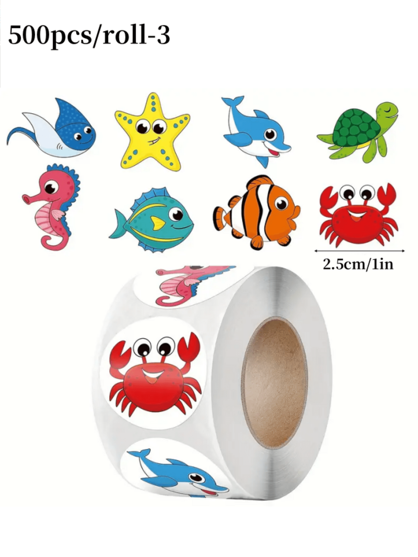 500pcs/Roll Ocean Themed Animal Stickers, Self-Adhesive Sea Creature Labels For Art, Crafts, Gifts, Scrapbooking And Stationery Decor