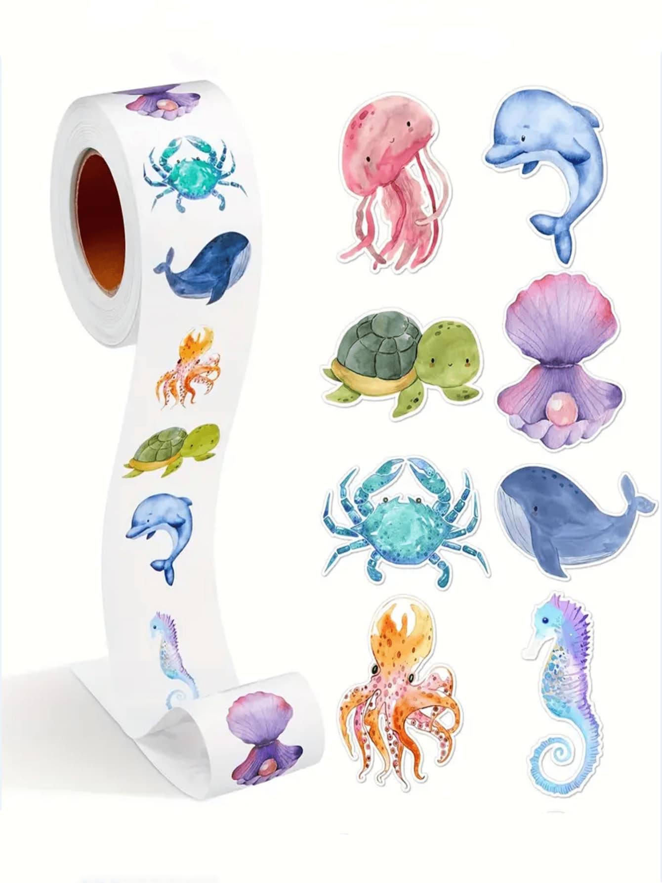 500pcs/Roll Ocean Themed Animal Stickers, Self-Adhesive Sea Creature Labels For Art, Crafts, Gifts, Scrapbooking And Stationery Decor