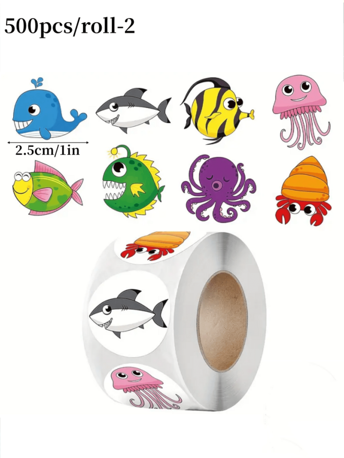 500pcs/Roll Ocean Themed Animal Stickers, Self-Adhesive Sea Creature Labels For Art, Crafts, Gifts, Scrapbooking And Stationery Decor