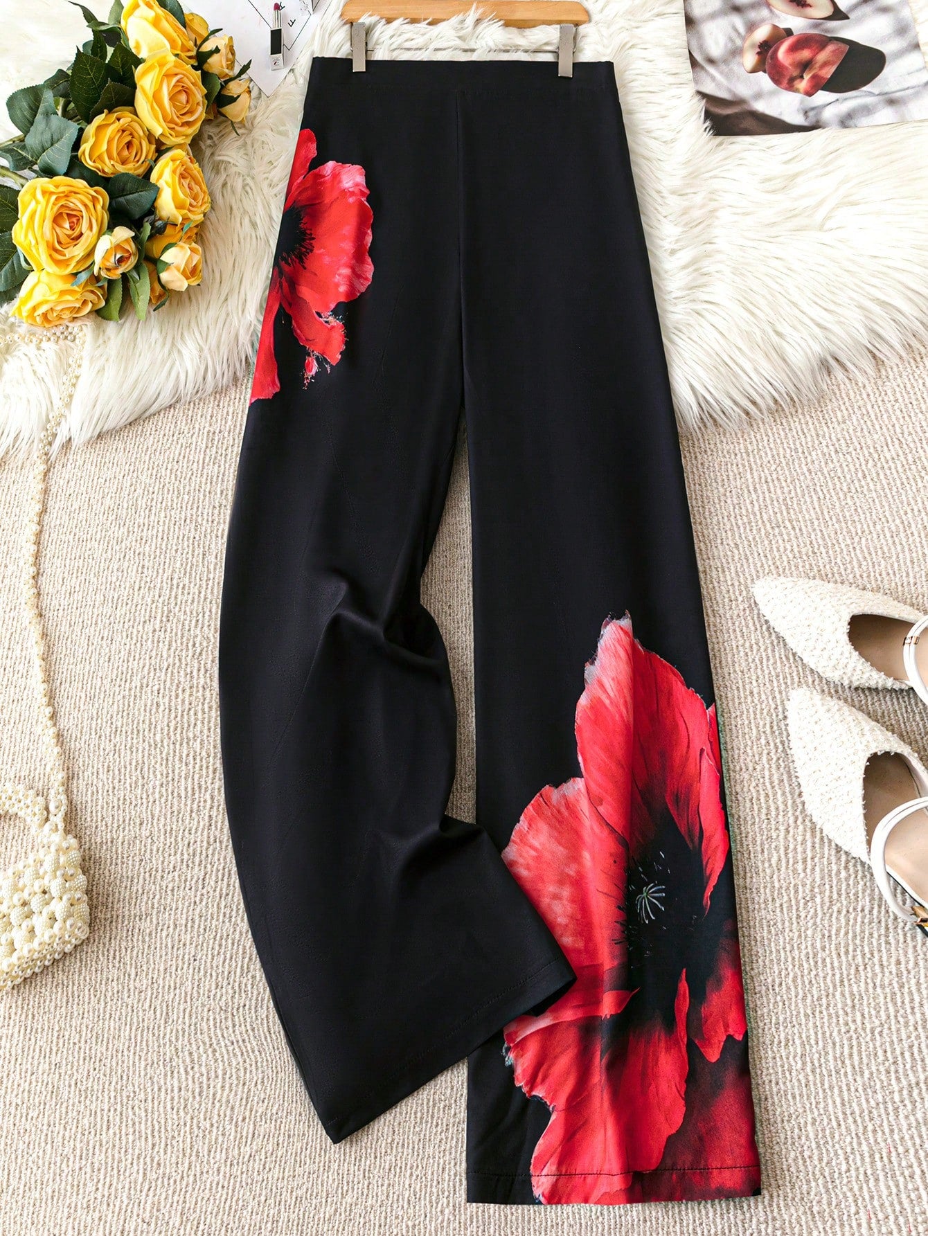 LUNE Plus Size Women Floral Print Loose Wide Leg Casual Pants For Holiday