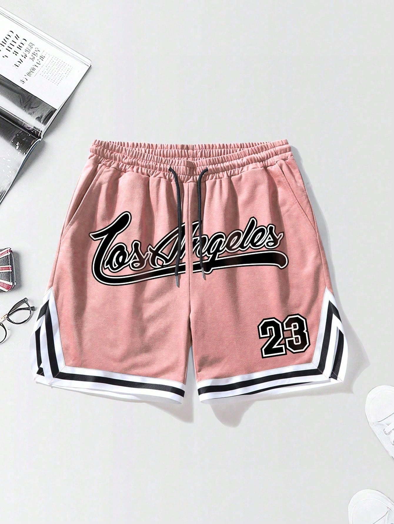 Manfinity Sporsity Manfinity Loose-Fit Men's Letter Print Striped Trim Shorts With Drawstring Waist Jogger Basketball Shorts