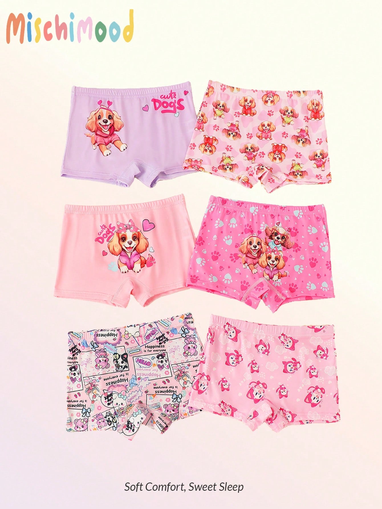 6pcs/Set Young Girl Cute Dog Print Comfortable Breathable Cotton Briefs, Simple & Fashion, Cartoon & Trendy Underwear