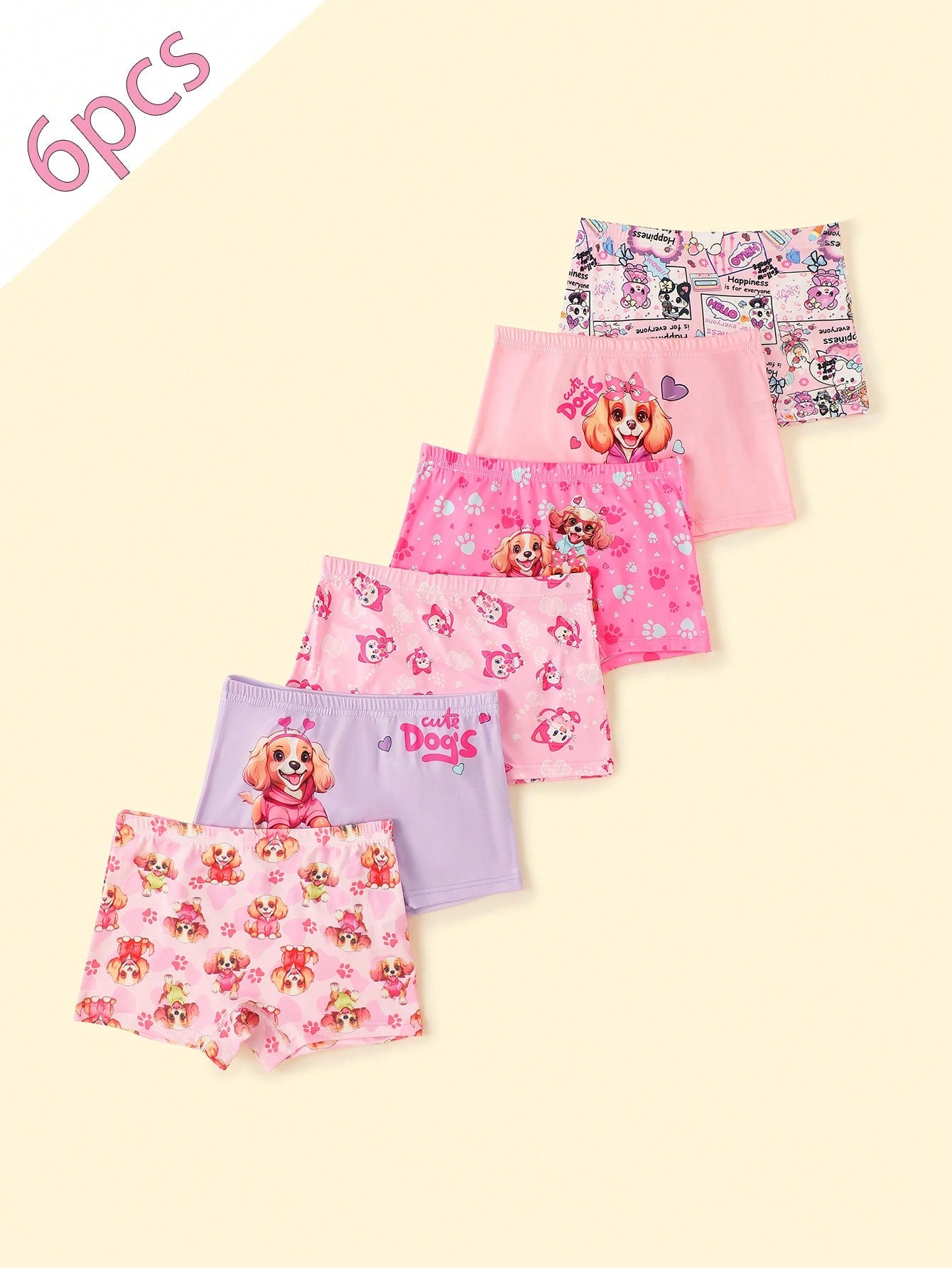 6pcs/Set Young Girl Cute Dog Print Comfortable Breathable Cotton Briefs, Simple & Fashion, Cartoon & Trendy Underwear