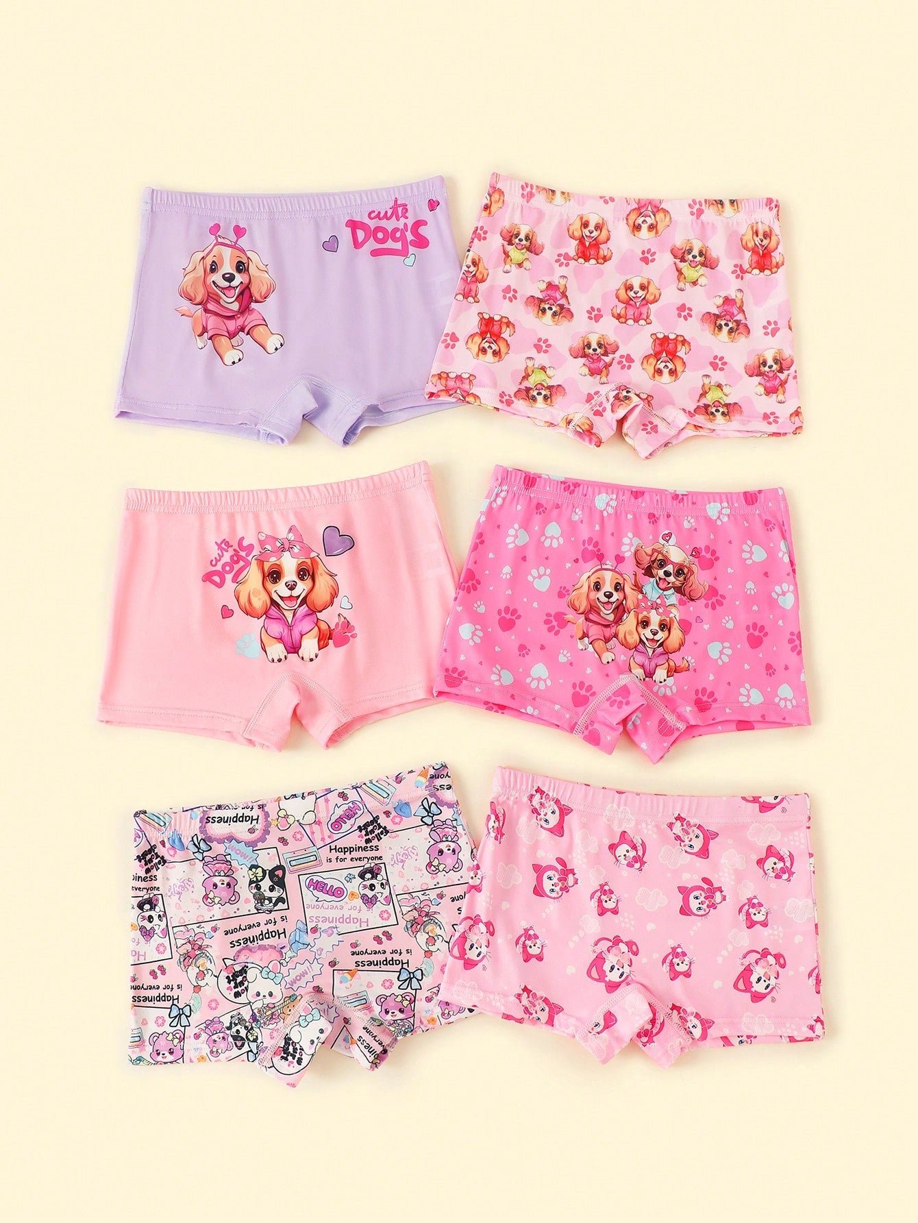 6pcs/Set Young Girl Cute Dog Print Comfortable Breathable Cotton Briefs, Simple & Fashion, Cartoon & Trendy Underwear