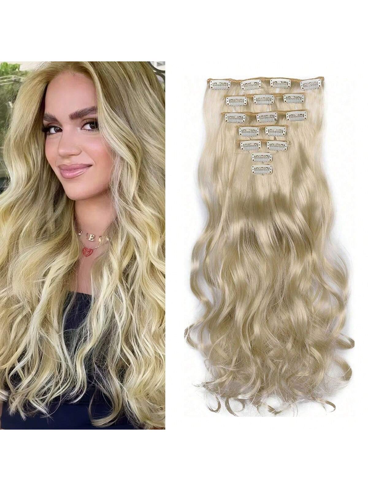 6 Piece Set 16 Clips Synthetic 24 Inch Long Curly Hair Wig Heat Resistant Hair Clip Gradient Black Brown Gold Ladies