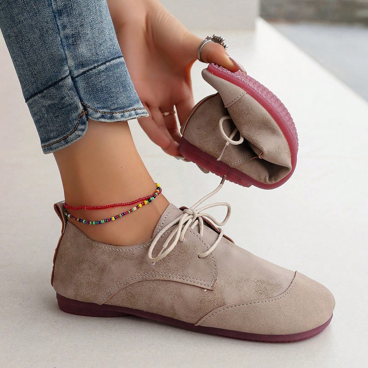 2024 New Round Toe Loafers Casual Flat Shoes, Soft Leather Comfort Slip-On Vintage Lightweight Versatile Women Shoes