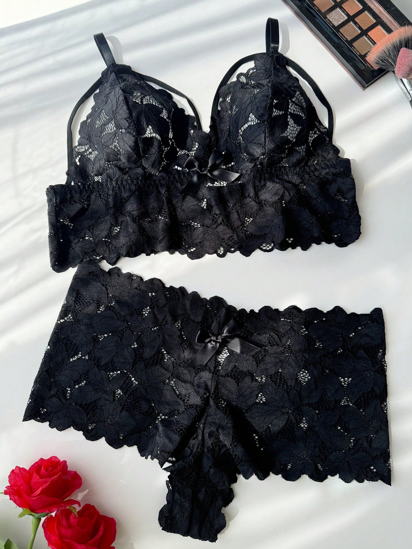 2pcs Plus Size Women Lace Lingerie Set