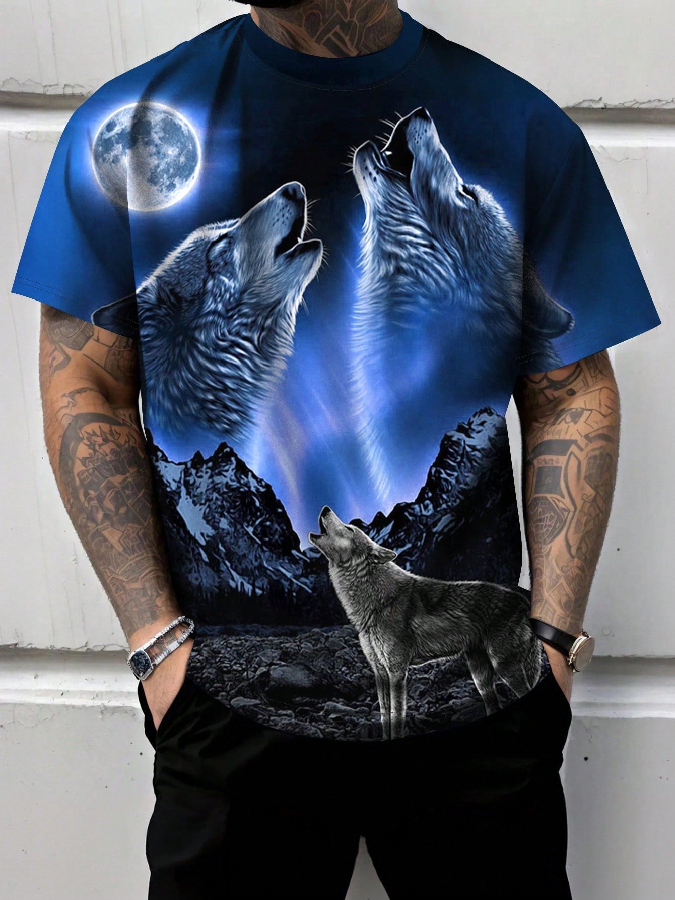 Men's Summer Casual Moonlight Wolf Graphic T-Shirt