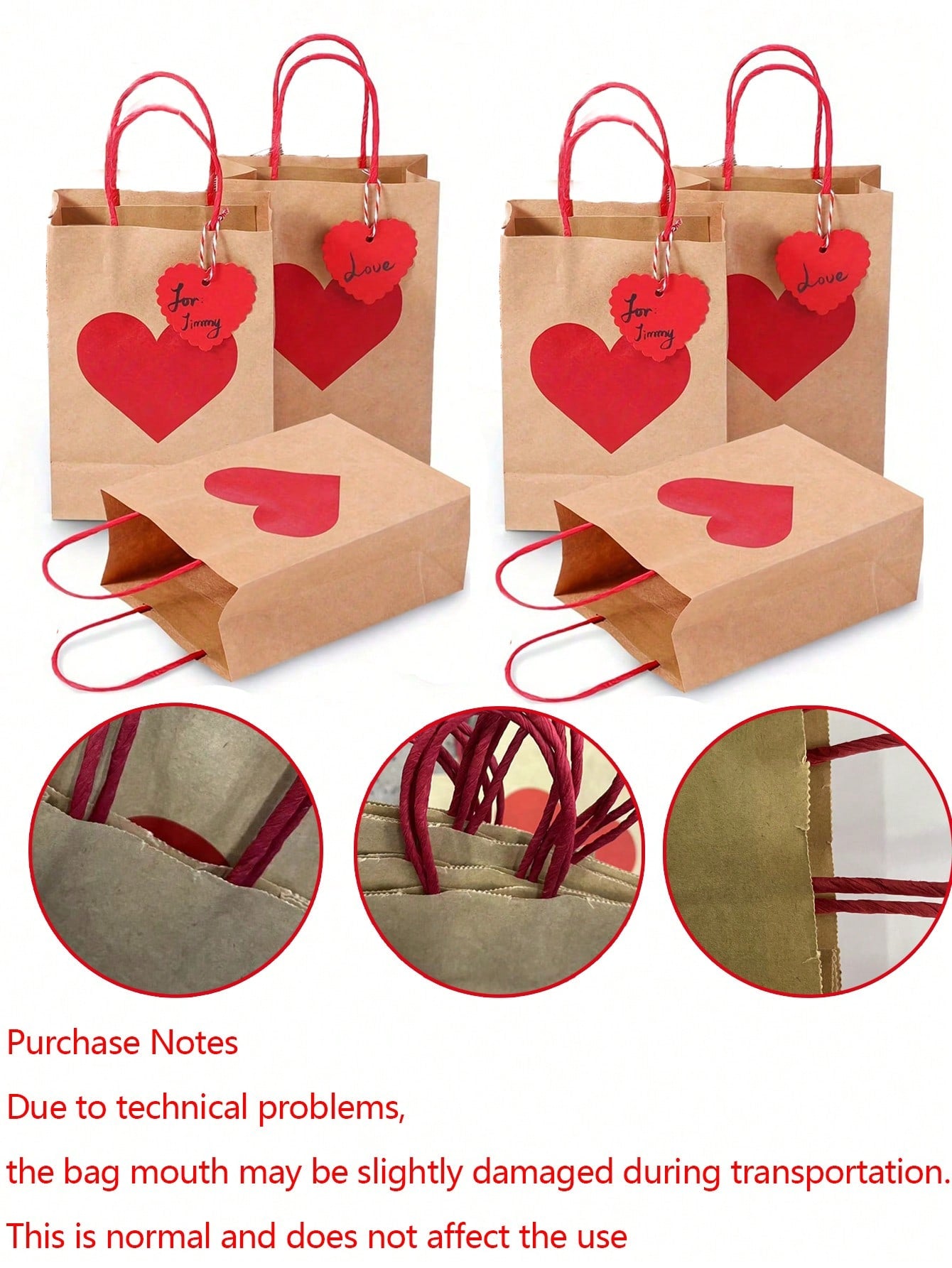 30/20/18/9pcs Kraft Paper Gift Bags With Red Heart Labels, Heart Shaped Valentine's Day Gift Bags, Red And Pink Paper Party Bags With Handles, Foldable Shopping And Party Bags, Valentine's Day Decoration Supplies, Shopping Bags, Romantic Occasion Gift Ba