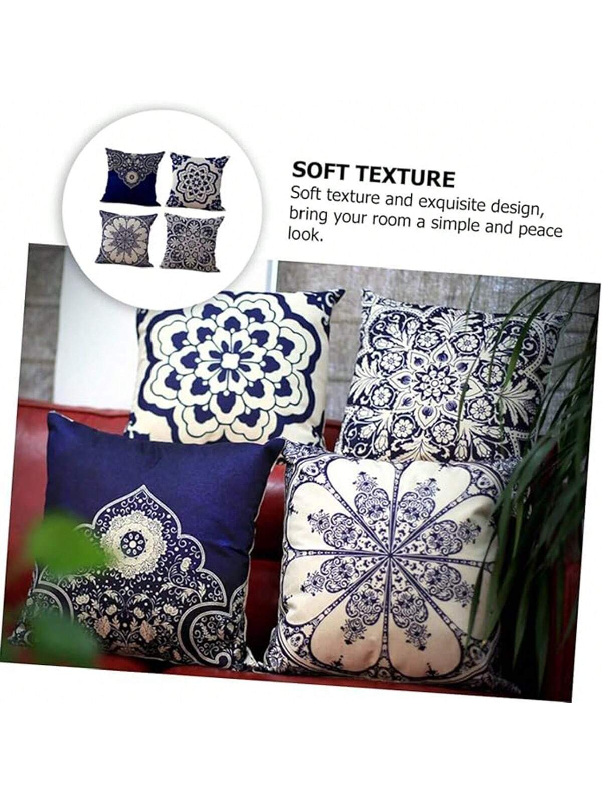 4pcs Mandala Pattern Cushion Cover, Ancient Style Single-Sided Printing Coral Fleece Cushion Covers For Sofa, Bedroom, Living Room, Chair, Car Seat, Suitable For Spring, Summer, Autumn And Winter