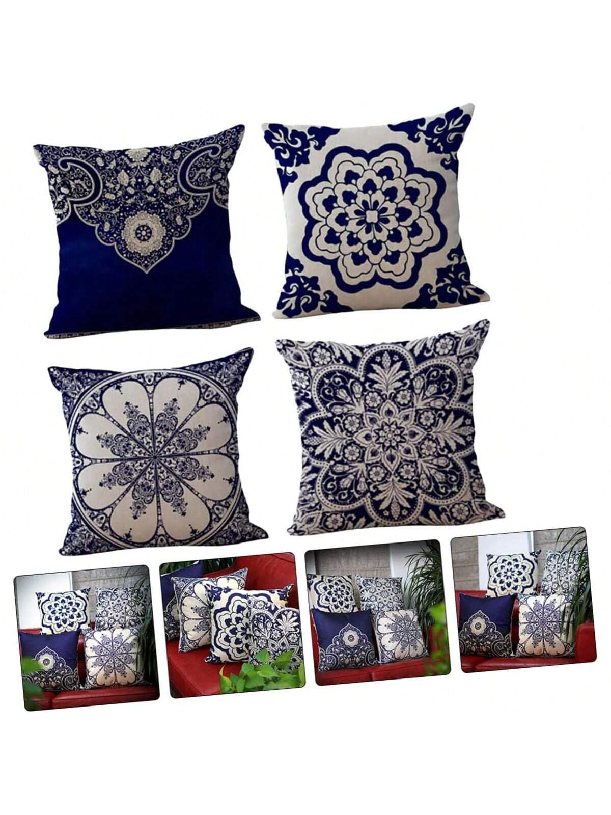 4pcs Mandala Pattern Cushion Cover, Ancient Style Single-Sided Printing Coral Fleece Cushion Covers For Sofa, Bedroom, Living Room, Chair, Car Seat, Suitable For Spring, Summer, Autumn And Winter