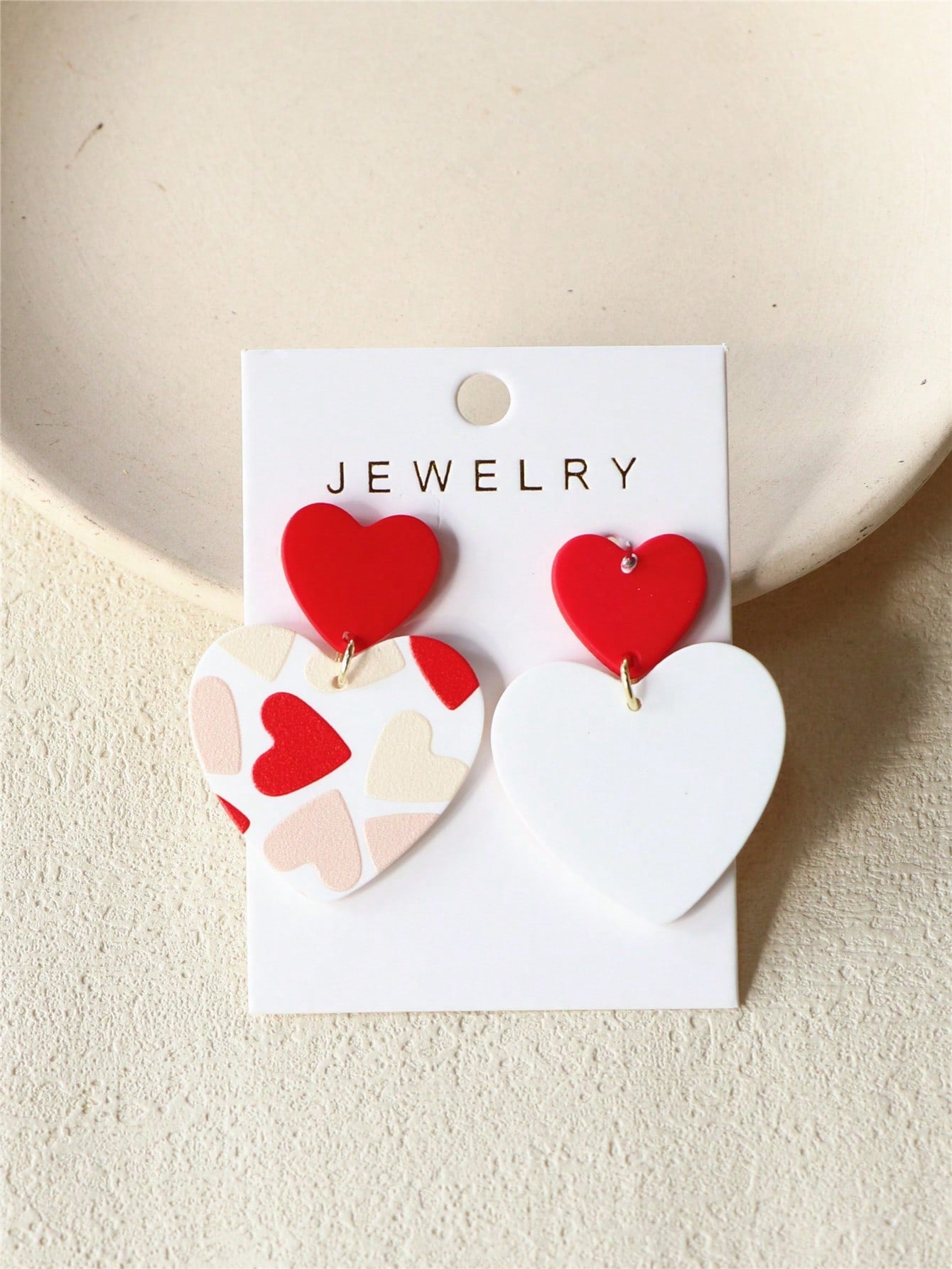 1 Pair Valentine's Day Red & Pink Heart Printed, White Heart-Shaped Acrylic Earrings, Sensual & Romantic Style For Festival/Party