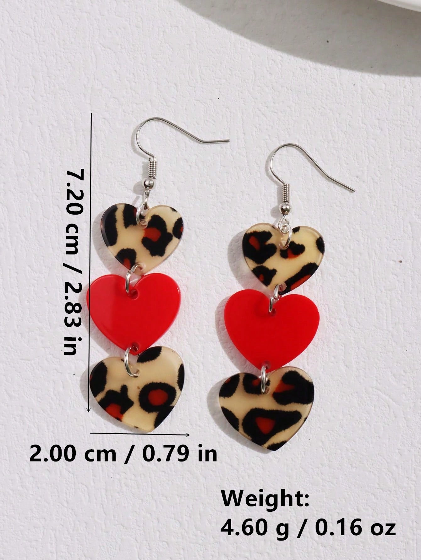 1 Pair Acrylic Trendy Heart & Leopard Print Hollow Earrings, Fashion Jewelry Gift For Women, Valentine's Day