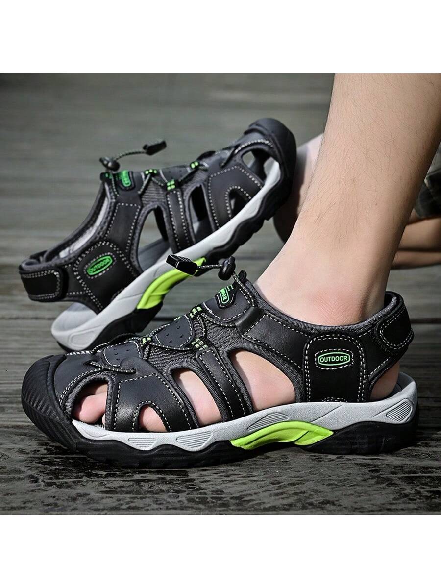 Men's Outdoor Sandals Summer Hiking Non-Slip Soft Bottom Waterproof Closed Toe Casual Shoes, Middle-Aged Sports Beach Shoes