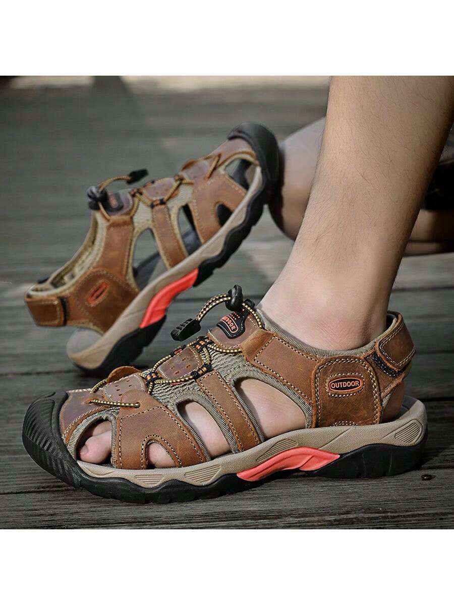 Men's Outdoor Sandals Summer Hiking Non-Slip Soft Bottom Waterproof Closed Toe Casual Shoes, Middle-Aged Sports Beach Shoes