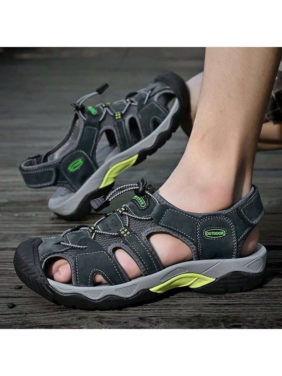 Men's Outdoor Sandals Summer Hiking Non-Slip Soft Bottom Waterproof Closed Toe Casual Shoes, Middle-Aged Sports Beach Shoes