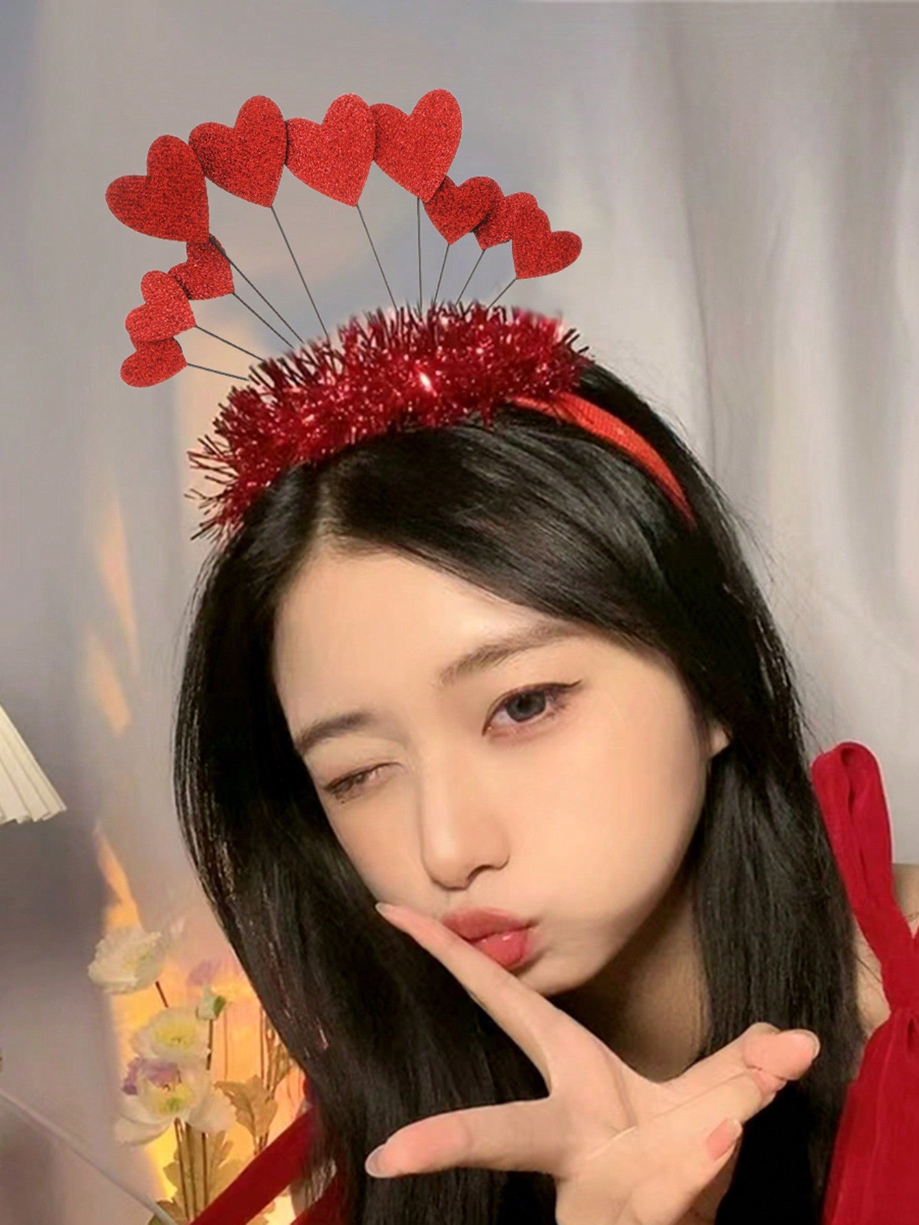 1pc Valentine's Day Headband With Heart Shaped Wings, Romantic Cosplay Hair Accessory For Valentine's Day Party, Elegant & Cute ABS Plastic Headband For All Seasons