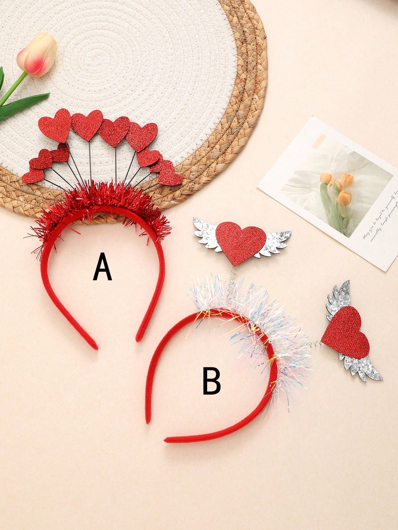 1pc Valentine's Day Headband With Heart Shaped Wings, Romantic Cosplay Hair Accessory For Valentine's Day Party, Elegant & Cute ABS Plastic Headband For All Seasons