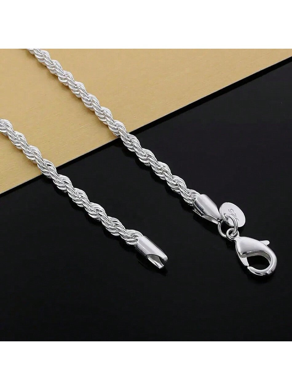 925 Sterling Silver 4mm Chain Male Twisted Rope Necklace Bracelets Fashion Women Men Silver High Quality Jewelry Set