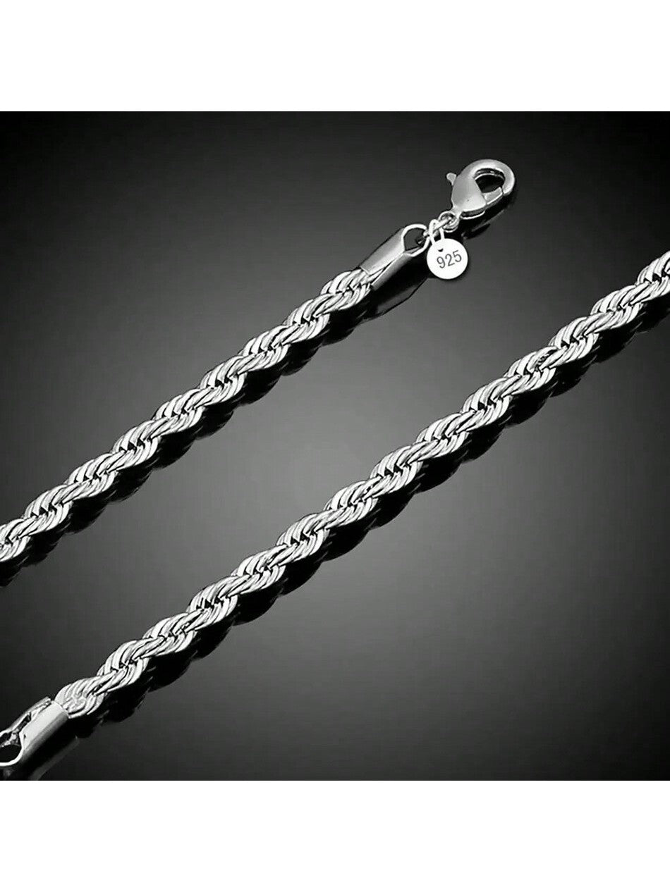 925 Sterling Silver 4mm Chain Male Twisted Rope Necklace Bracelets Fashion Women Men Silver High Quality Jewelry Set