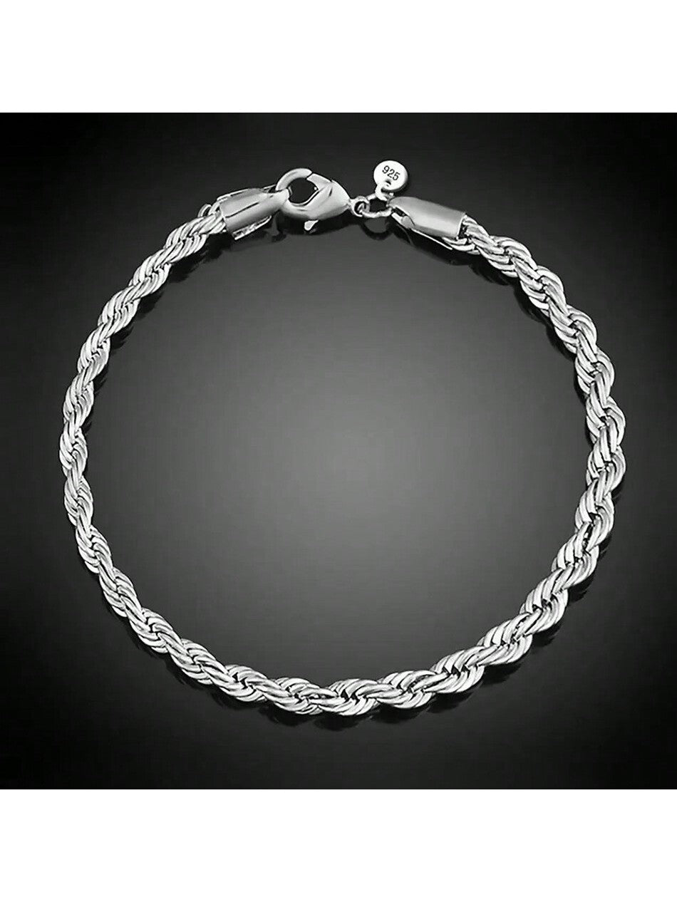 925 Sterling Silver 4mm Chain Male Twisted Rope Necklace Bracelets Fashion Women Men Silver High Quality Jewelry Set