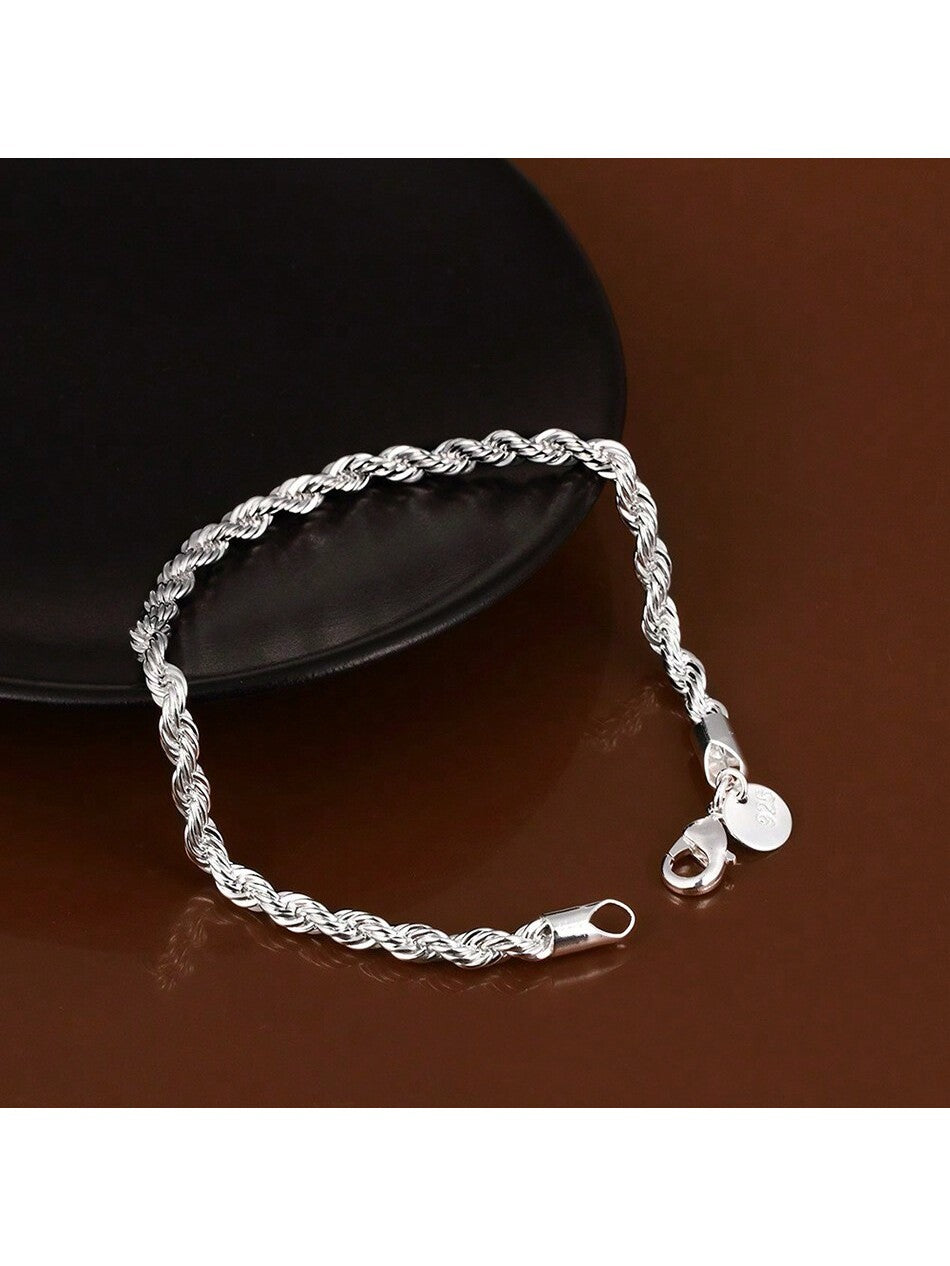 925 Sterling Silver 4mm Chain Male Twisted Rope Necklace Bracelets Fashion Women Men Silver High Quality Jewelry Set