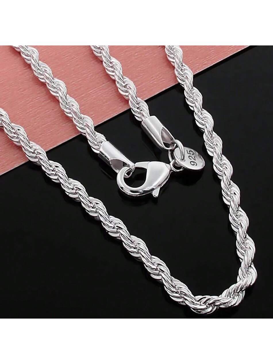 925 Sterling Silver 4mm Chain Male Twisted Rope Necklace Bracelets Fashion Women Men Silver High Quality Jewelry Set