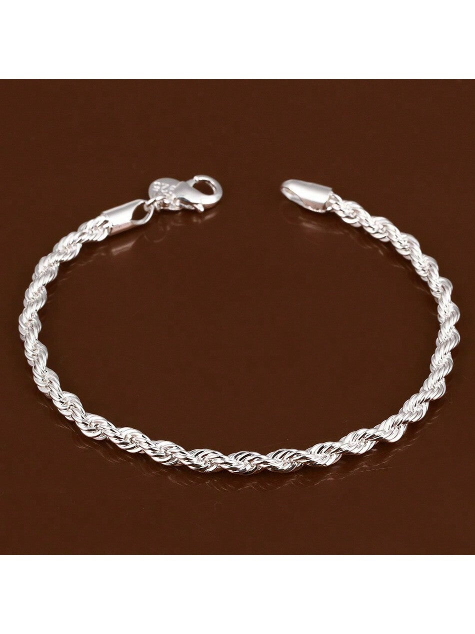 925 Sterling Silver 4mm Chain Male Twisted Rope Necklace Bracelets Fashion Women Men Silver High Quality Jewelry Set