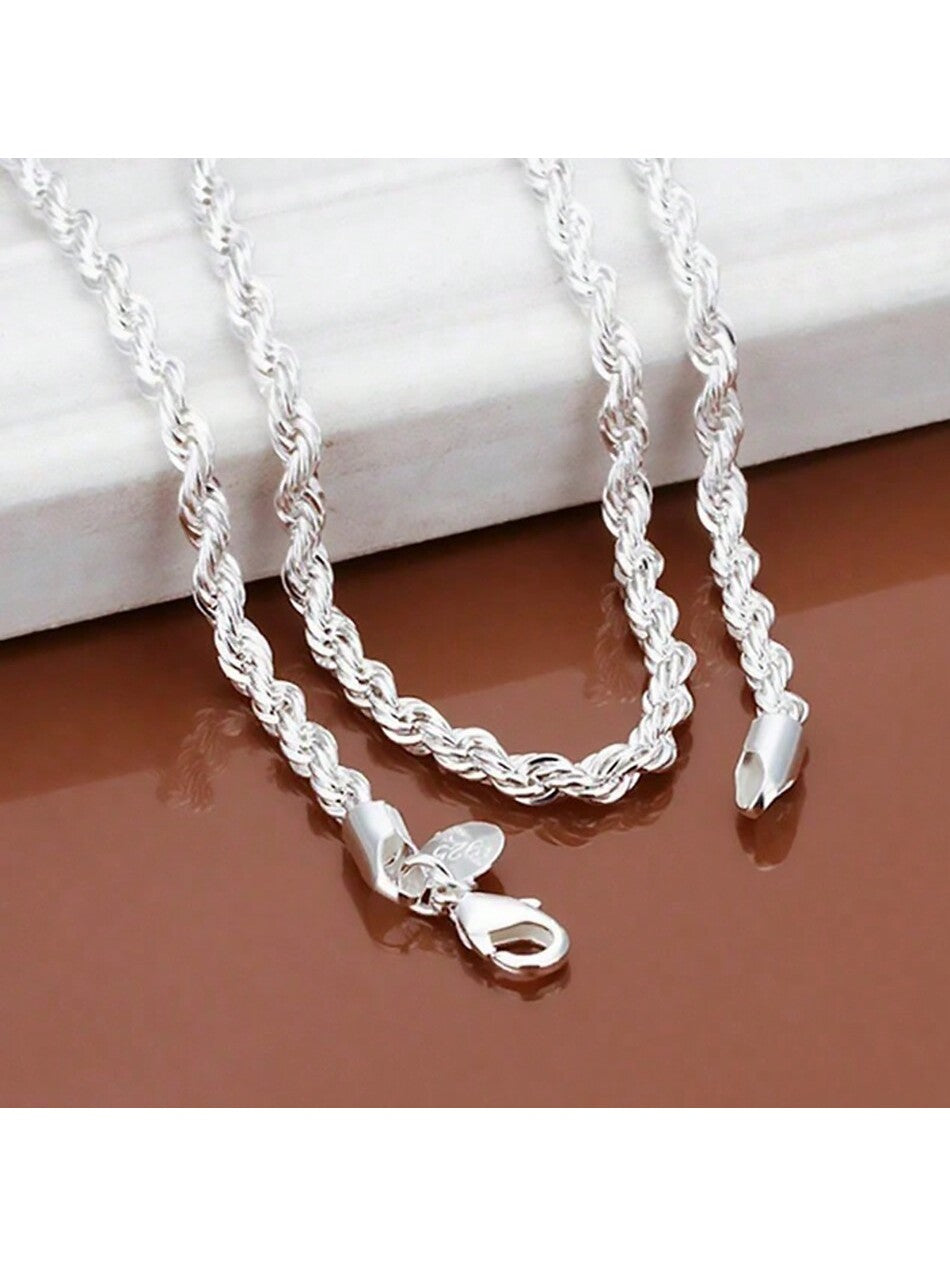 925 Sterling Silver 4mm Chain Male Twisted Rope Necklace Bracelets Fashion Women Men Silver High Quality Jewelry Set