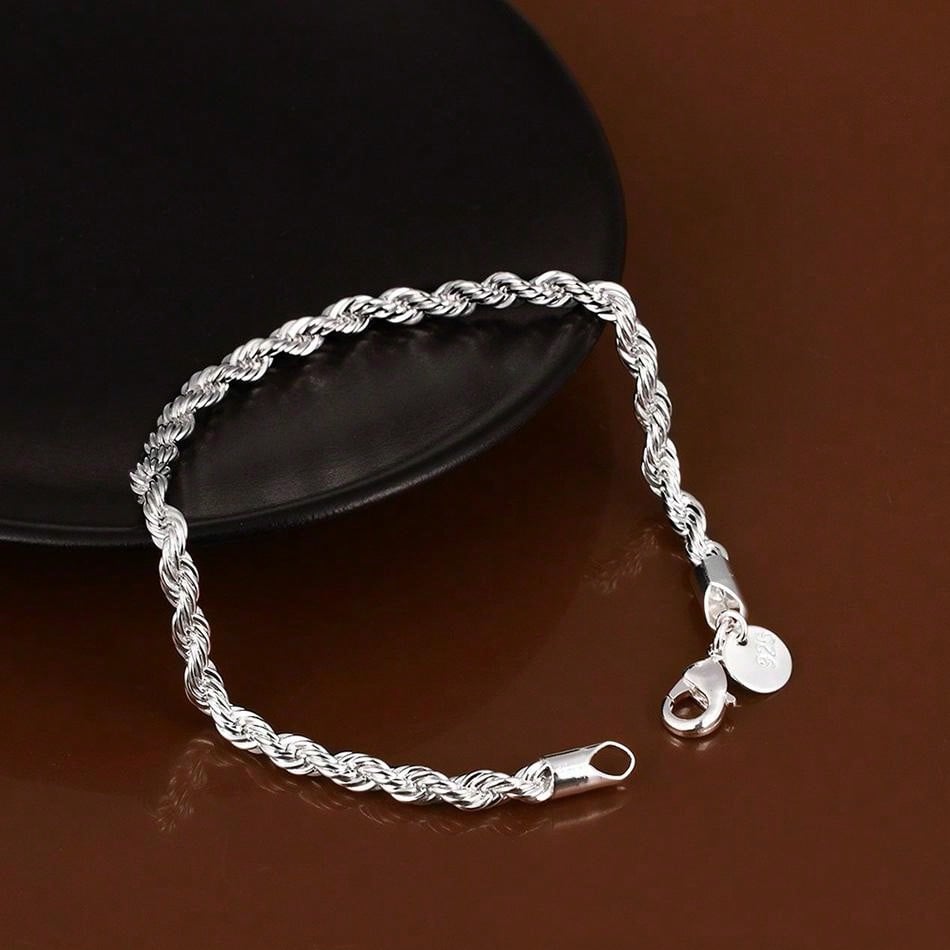 925 Sterling Silver 4mm Chain Male Twisted Rope Necklace Bracelets Fashion Women Men Silver High Quality Jewelry Set