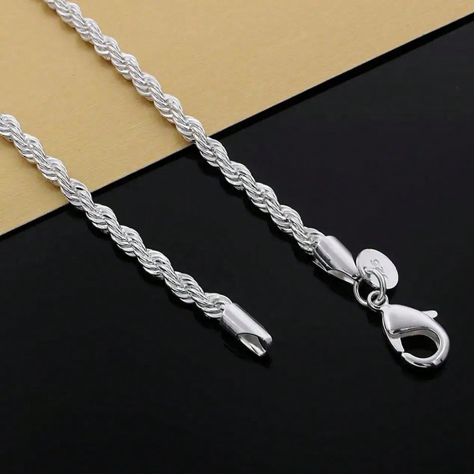 925 Sterling Silver 4mm Chain Male Twisted Rope Necklace Bracelets Fashion Women Men Silver High Quality Jewelry Set