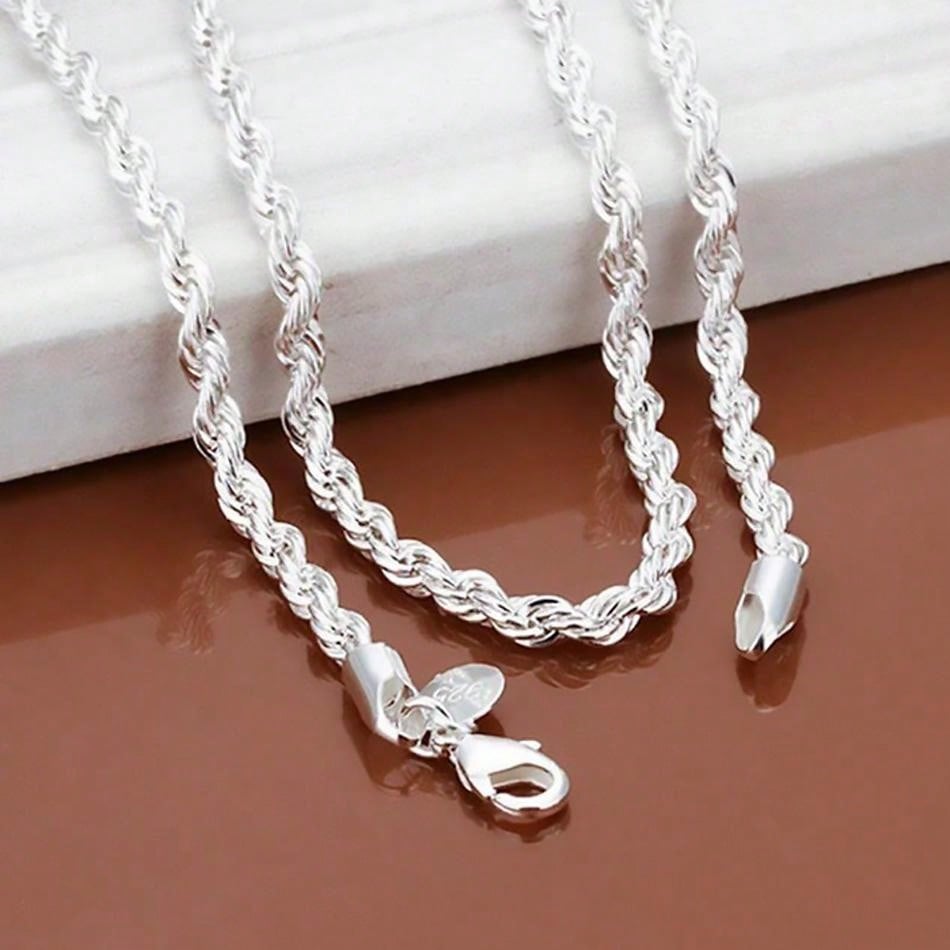 925 Sterling Silver 4mm Chain Male Twisted Rope Necklace Bracelets Fashion Women Men Silver High Quality Jewelry Set